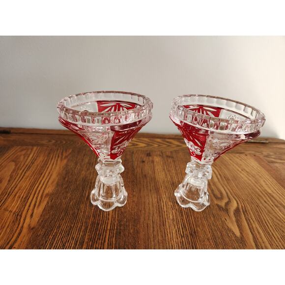 VTG Crystal Taper Candleholders - Ruby Red Cut Glass - Set of 2 - Picture 2 of 2